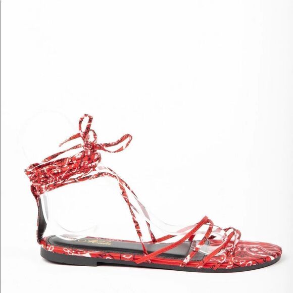 Red Bandana Lace Up Sandal - Picture 3 of 5
